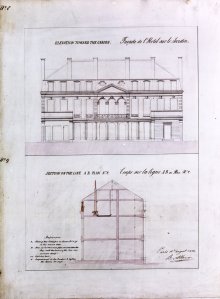 Albano's drawing of north elevation, and a section, 1852.